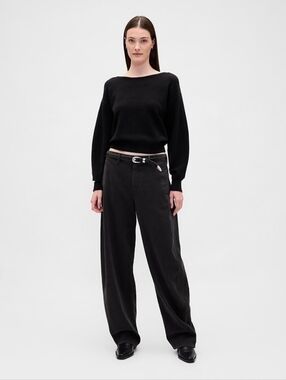 Gap CashSoft Stretch Lantern-Sleeve Crop Sweater Black